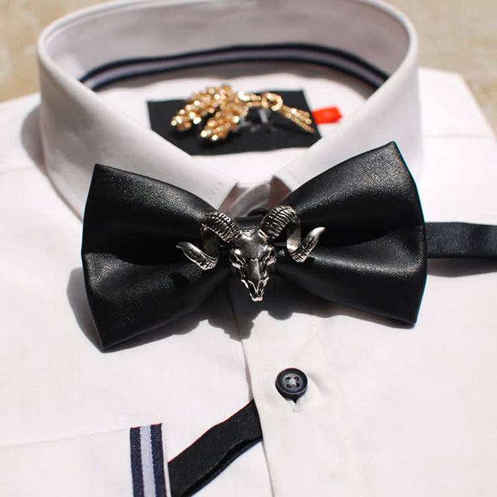 Pajarita de cuero con cabeza de cabra negra creativa para hombre