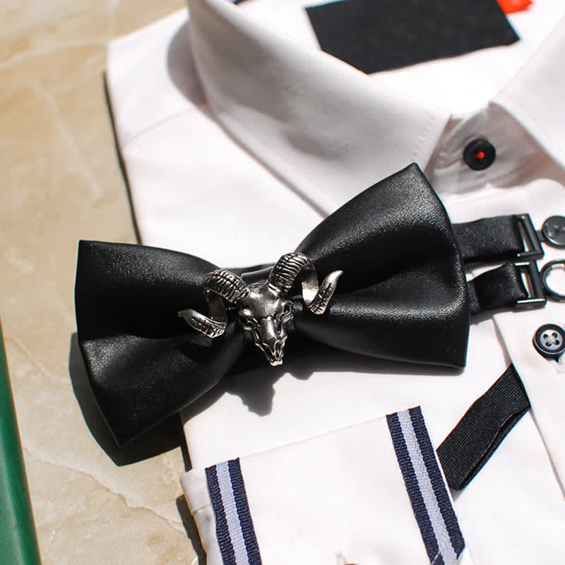 Pajarita de cuero con cabeza de cabra negra creativa para hombre