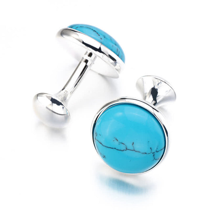 Gemelos redondos de piedra preciosa azul turquesa para hombre