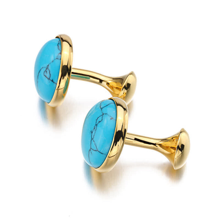 Gemelos redondos de piedra preciosa azul turquesa para hombre