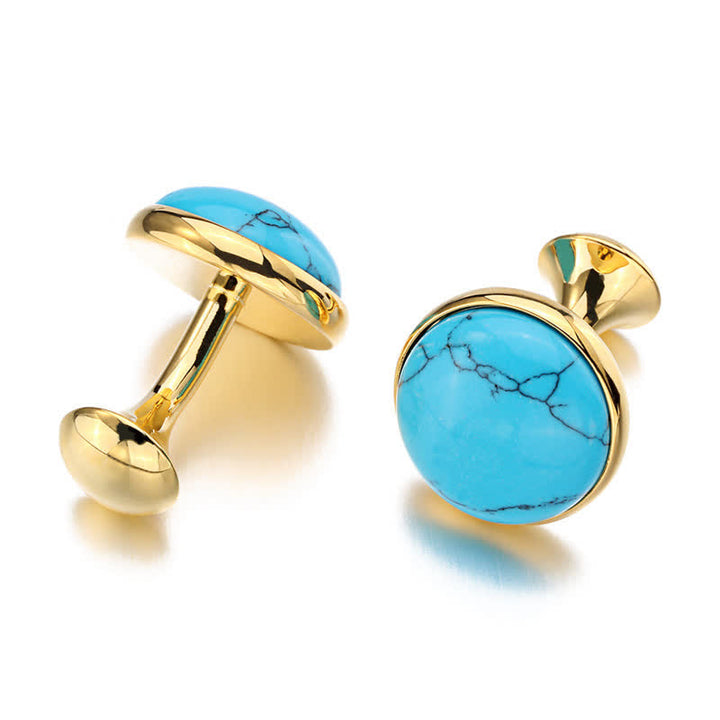 Gemelos redondos de piedra preciosa azul turquesa para hombre
