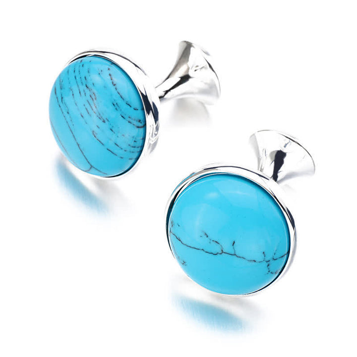 Gemelos redondos de piedra preciosa azul turquesa para hombre