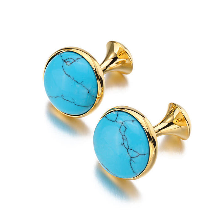 Gemelos redondos de piedra preciosa azul turquesa para hombre