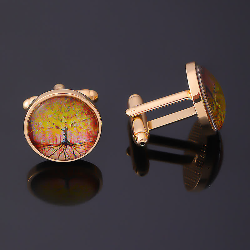 Gemelos con forma de árbol de la vida para hombre, accesorios dorados