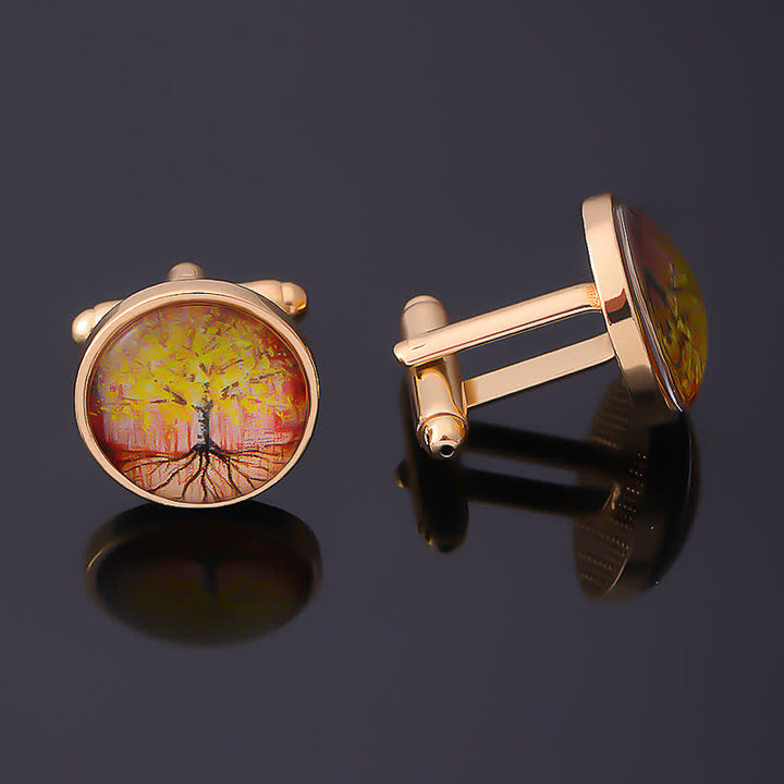 Gemelos con forma de árbol de la vida para hombre, accesorios dorados