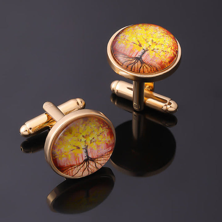 Gemelos con forma de árbol de la vida para hombre, accesorios dorados