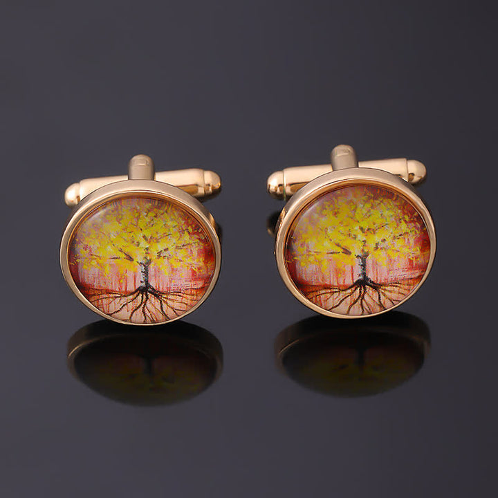 Gemelos con forma de árbol de la vida para hombre, accesorios dorados