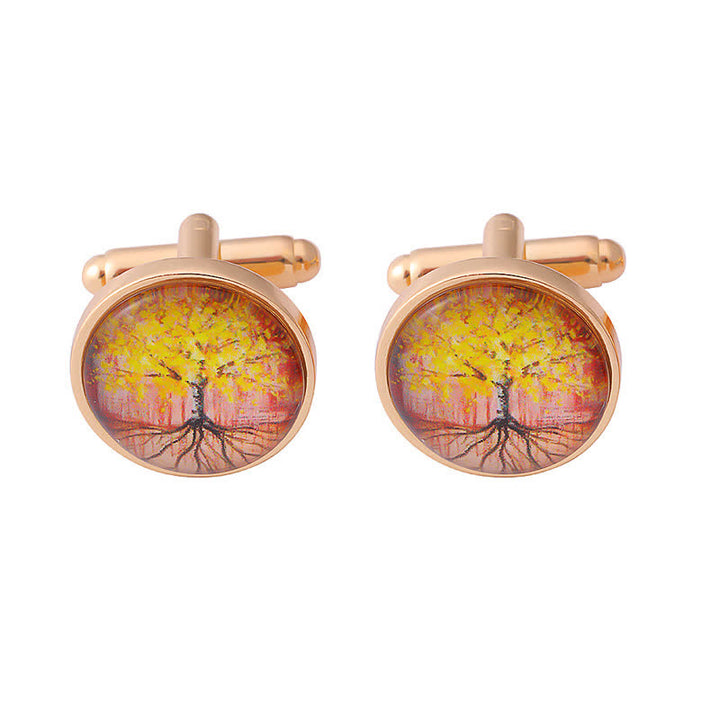 Gemelos con forma de árbol de la vida para hombre, accesorios dorados