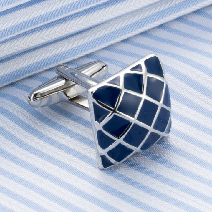 Gemelos cuadrados con cuadros ondulados azules para hombre