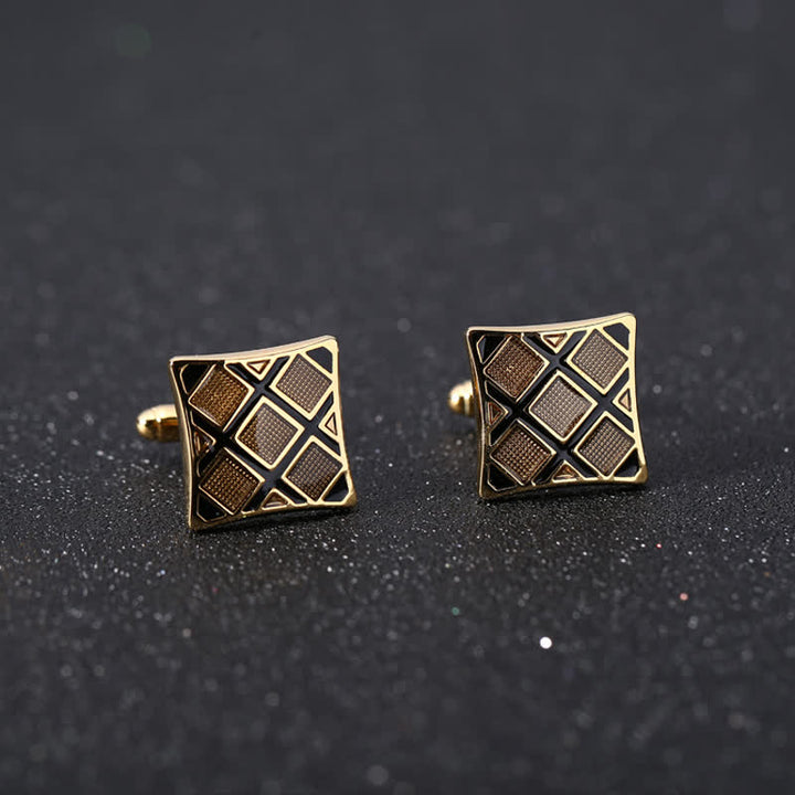 Gemelos rectangulares en diagonal dorados y negros para hombre