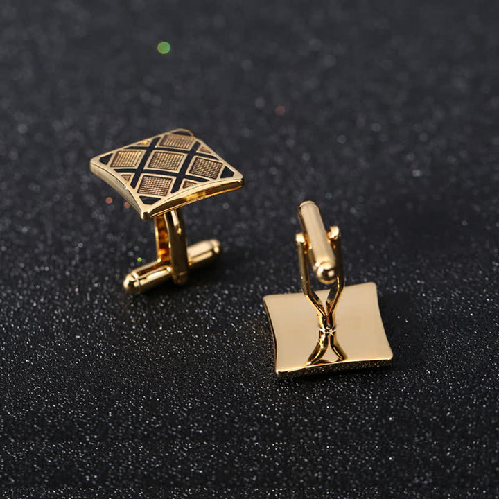 Gemelos rectangulares en diagonal dorados y negros para hombre