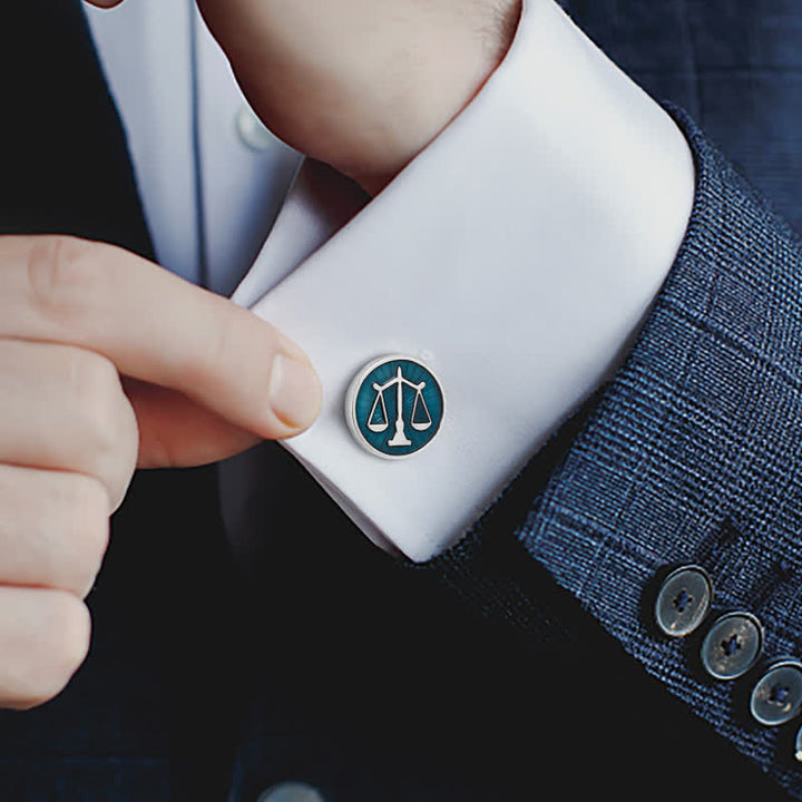 Gemelos de balanza de la justicia azul para hombre
