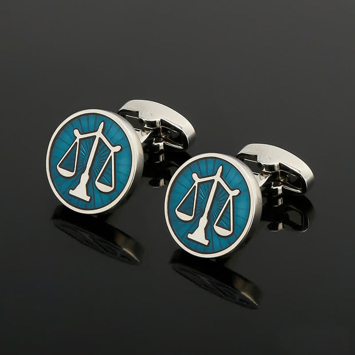 Gemelos de balanza de la justicia azul para hombre