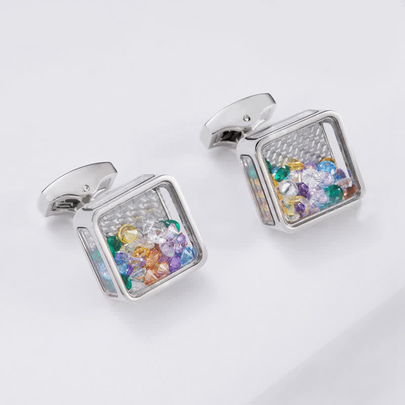 Gemelos cuadrados de plata con circonitas de colores para hombre