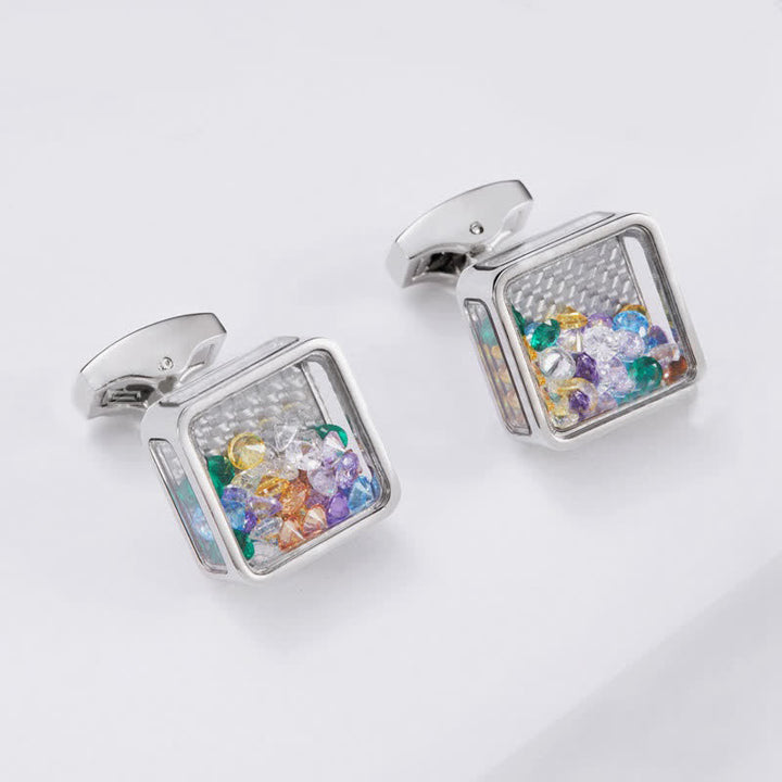 Gemelos cuadrados de plata con circonitas de colores para hombre
