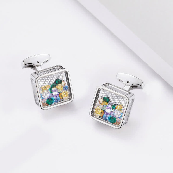 Gemelos cuadrados de plata con circonitas de colores para hombre