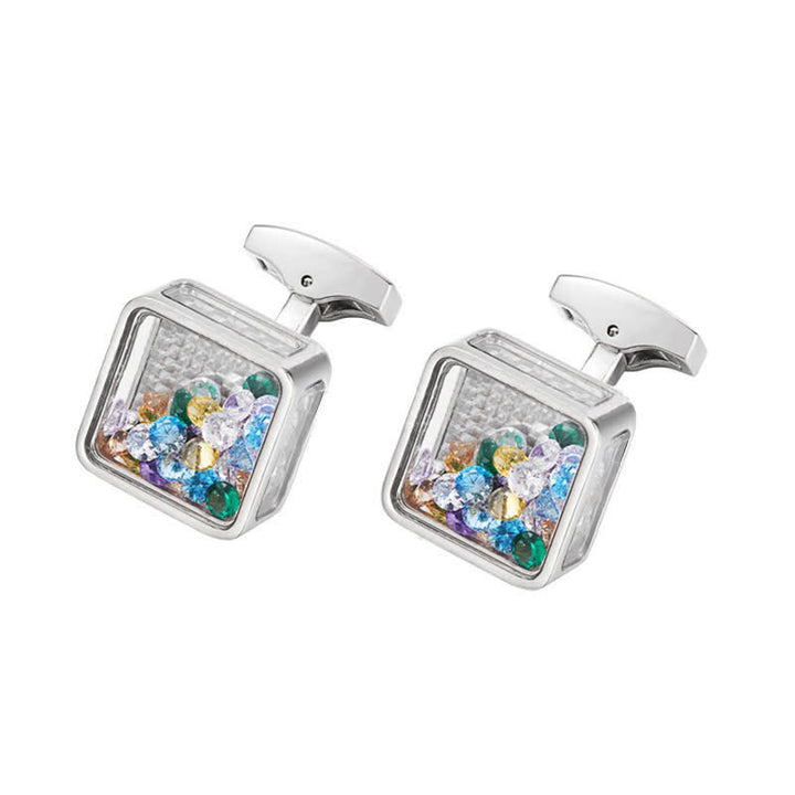 Gemelos cuadrados de plata con circonitas de colores para hombre
