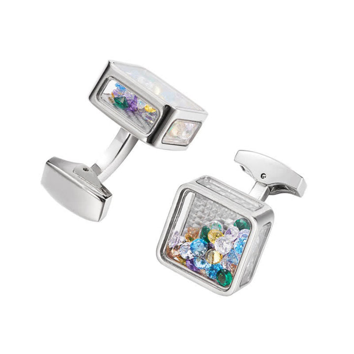 Gemelos cuadrados de plata con circonitas de colores para hombre