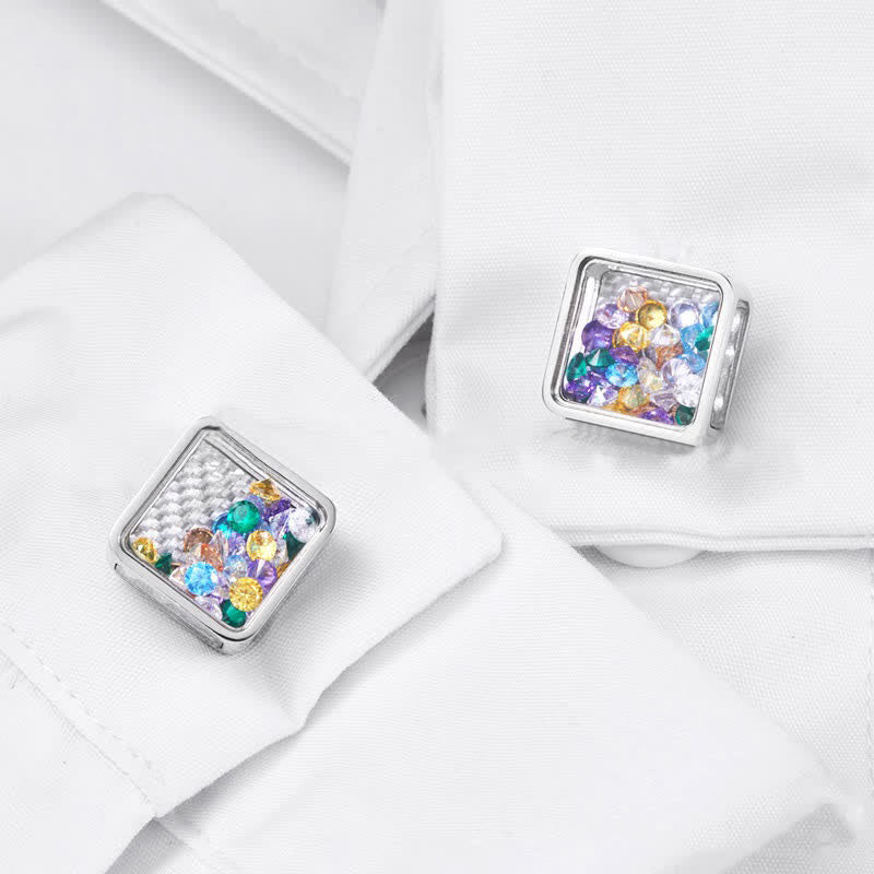 Gemelos cuadrados de plata con circonitas de colores para hombre