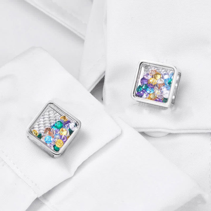 Gemelos cuadrados de plata con circonitas de colores para hombre