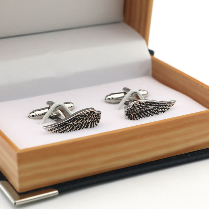 Gemelos de alas de ángel en plata y negro para hombre