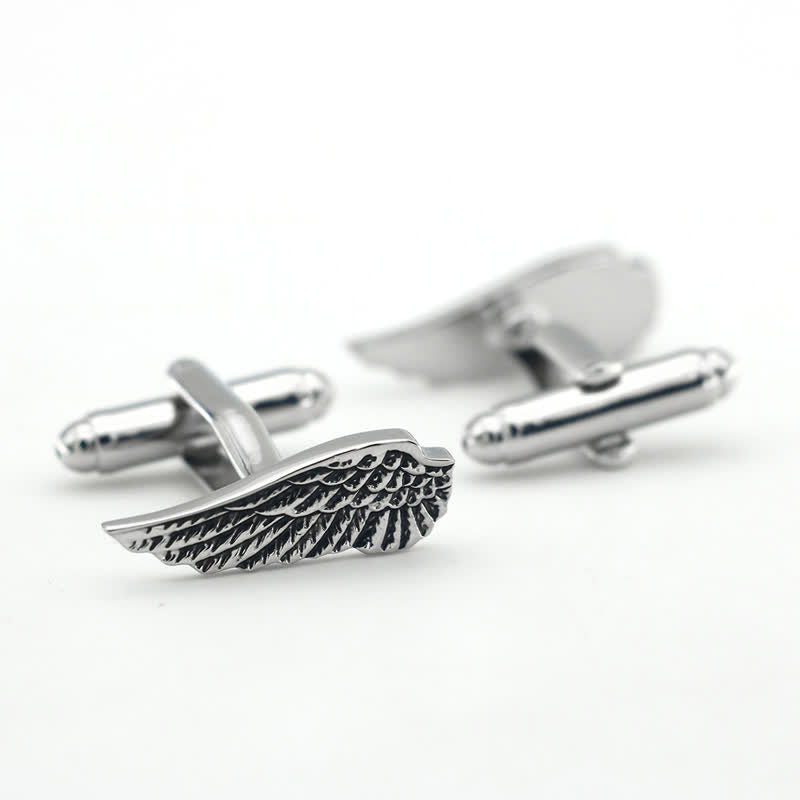 Gemelos de alas de ángel en plata y negro para hombre