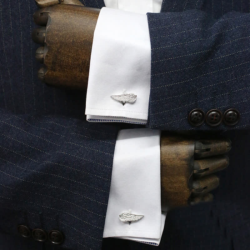 Gemelos de alas de ángel en plata y negro para hombre
