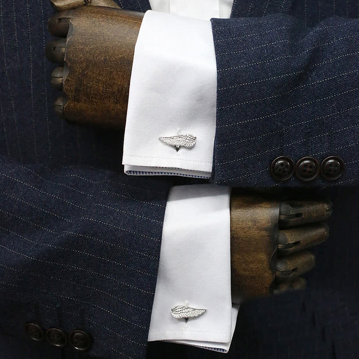 Gemelos de alas de ángel en plata y negro para hombre
