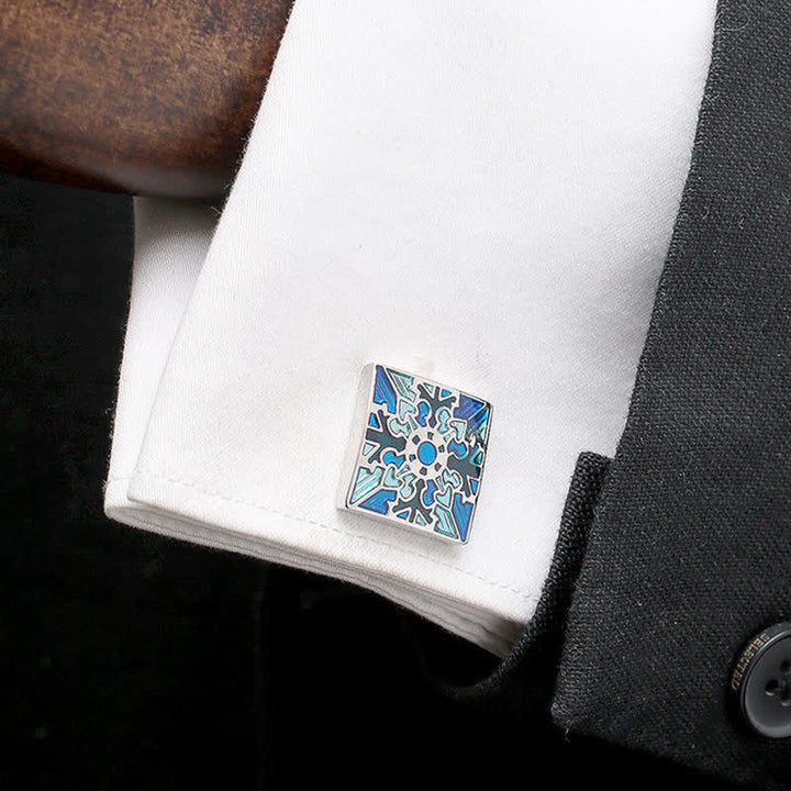 Gemelos cuadrados esmaltados con diseño de copos de nieve para hombre