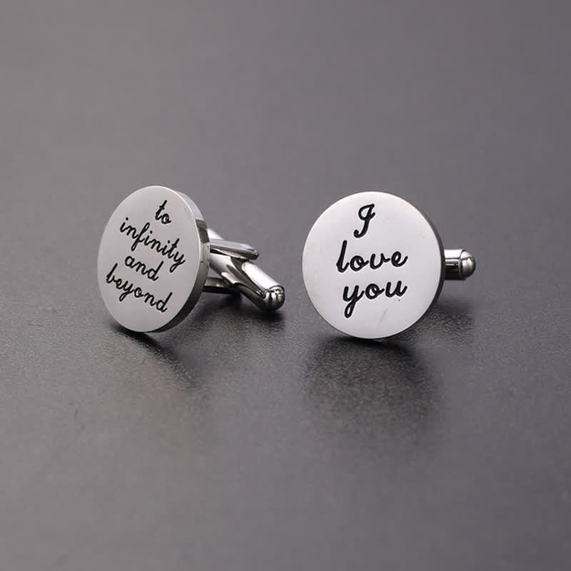 Gemelos para hombre con la frase "Te amo hasta el infinito y más allá"