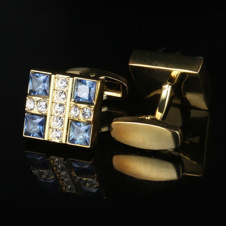 Gemelos de oro con cristales de imitación azules para hombre