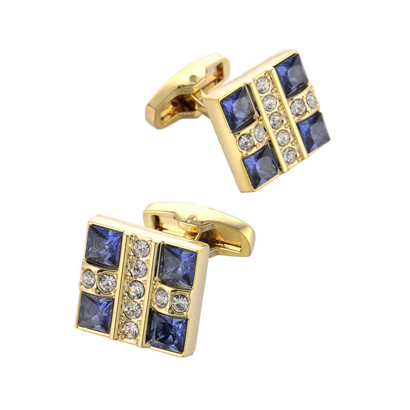 Gemelos de oro con cristales de imitación azules para hombre