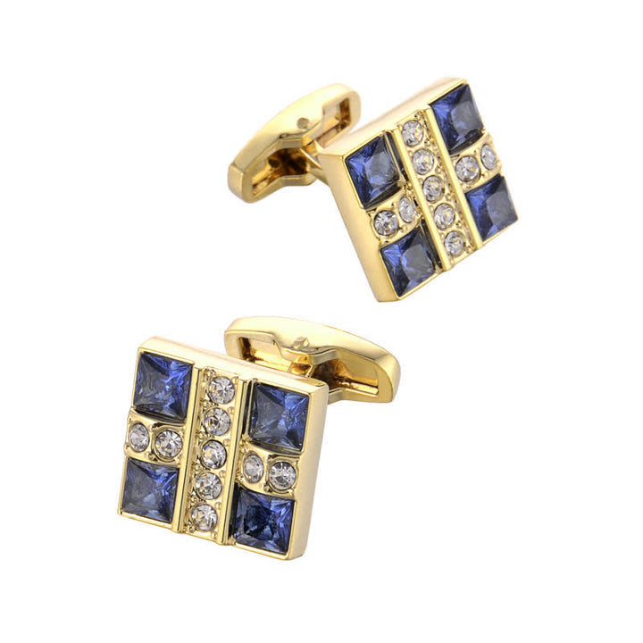 Gemelos de oro con cristales de imitación azules para hombre