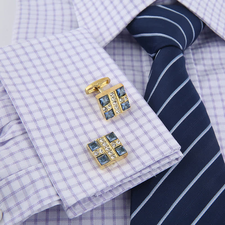 Gemelos de oro con cristales de imitación azules para hombre