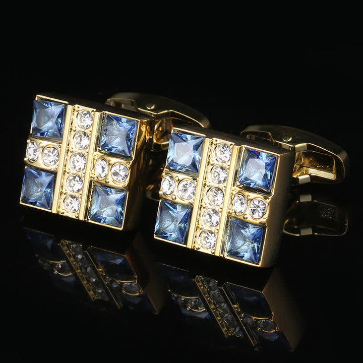 Gemelos de oro con cristales de imitación azules para hombre