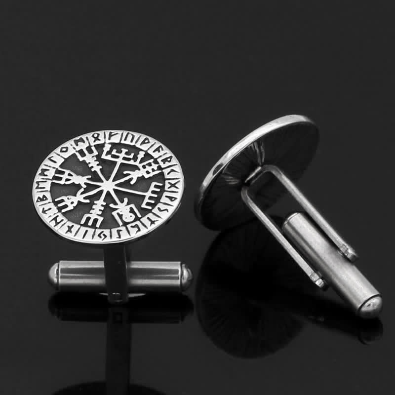 Gemelos de runa Vegvisir con brújula vikinga para hombre