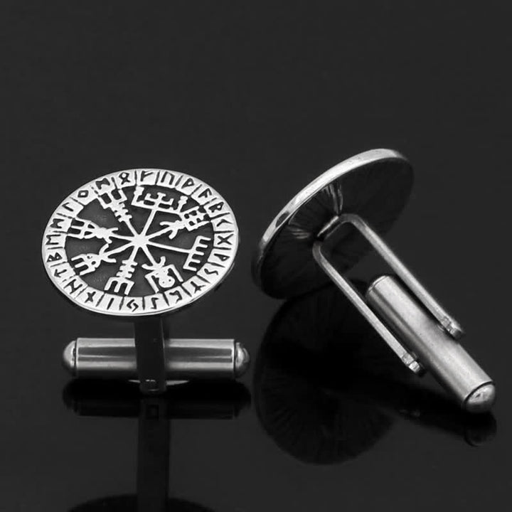 Gemelos de runa Vegvisir con brújula vikinga para hombre