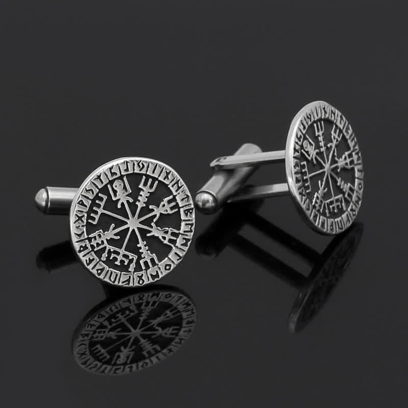 Gemelos de runa Vegvisir con brújula vikinga para hombre