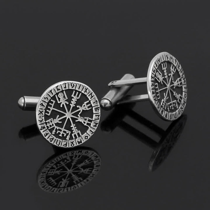 Gemelos de runa Vegvisir con brújula vikinga para hombre