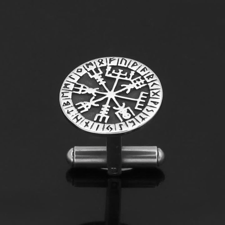 Gemelos de runa Vegvisir con brújula vikinga para hombre
