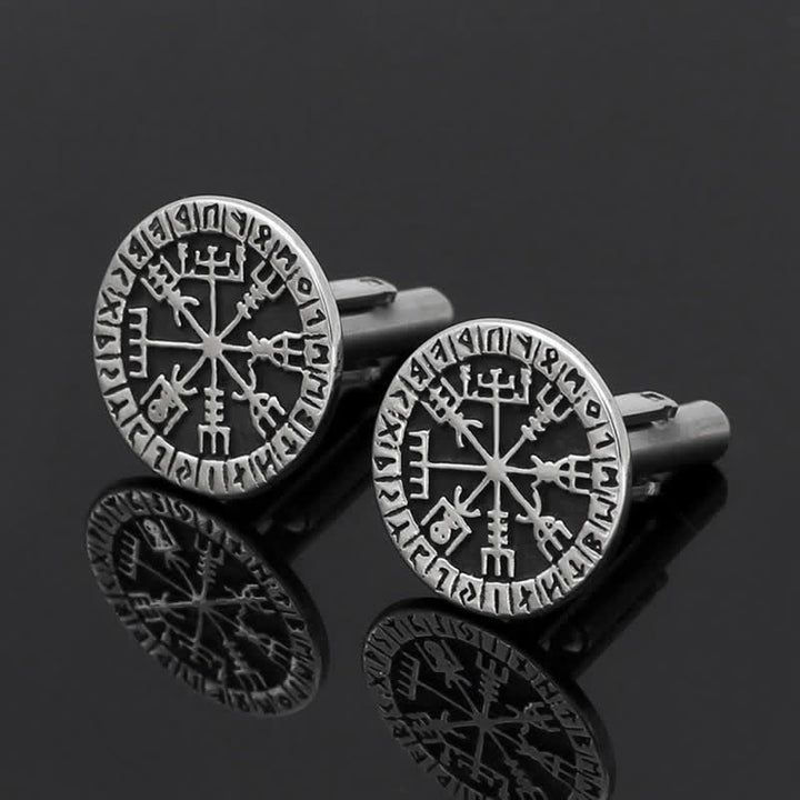 Gemelos de runa Vegvisir con brújula vikinga para hombre