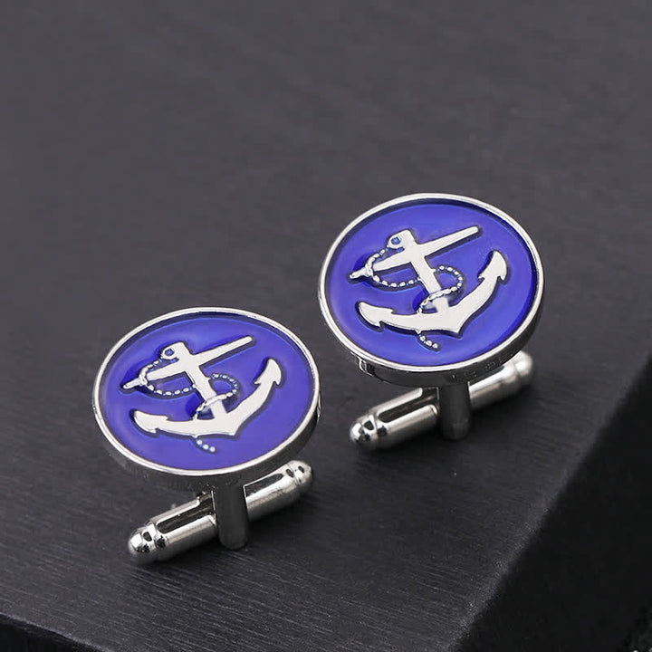 Gemelos de ancla de barco náutico para hombre - Azul y plata - image 7