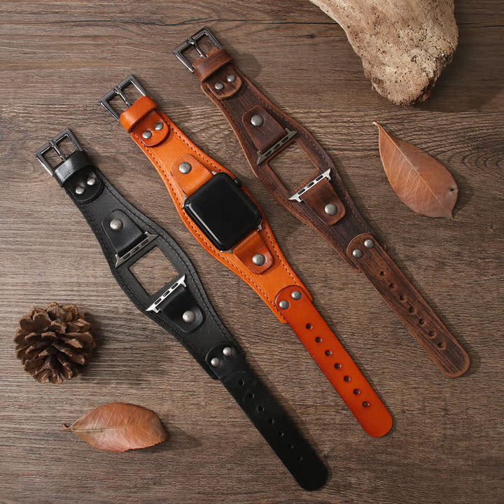 Pulsera de cuero genuino estilo punk para reloj inteligente