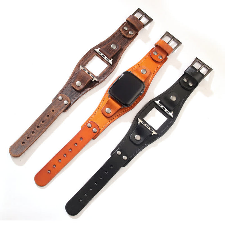 Pulsera de cuero genuino estilo punk para reloj inteligente