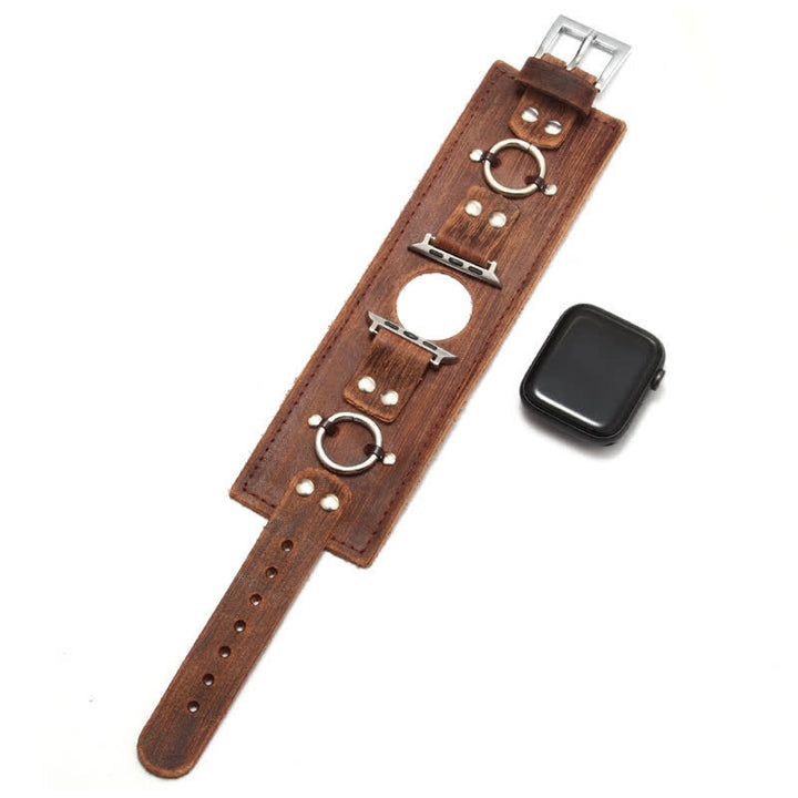 Correa de reloj inteligente de cuero genuino con decoración de anillo