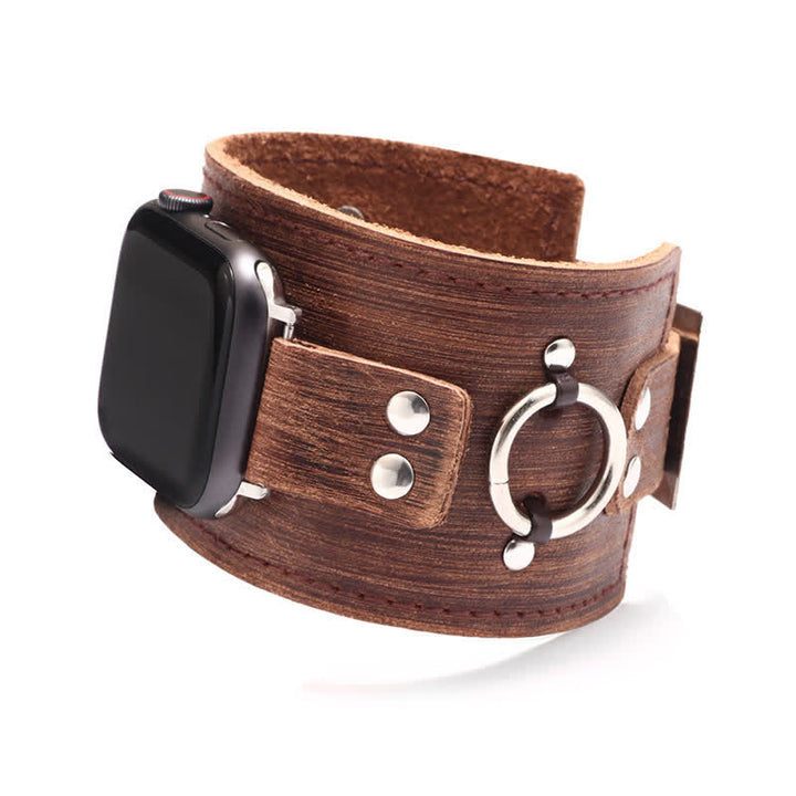 Correa de reloj inteligente de cuero genuino con decoración de anillo