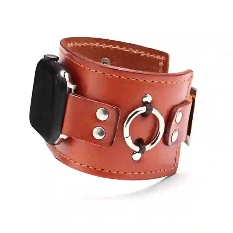 Correa de reloj inteligente de cuero genuino con decoración de anillo