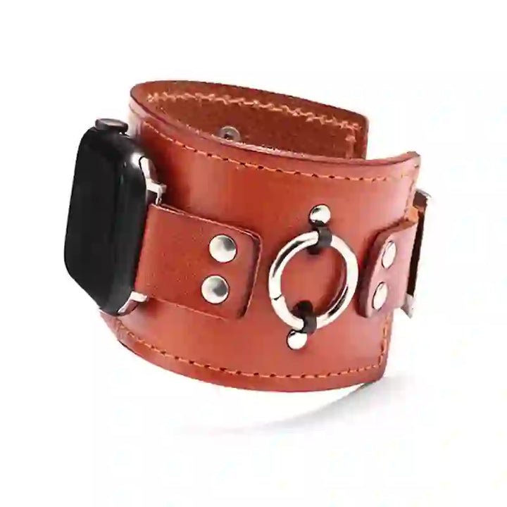 Correa de reloj inteligente de cuero genuino con decoración de anillo