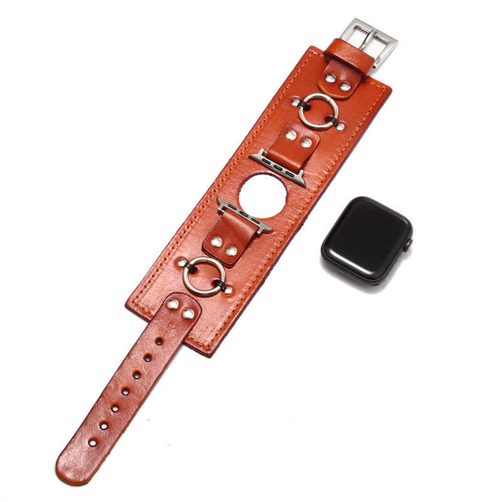Correa de reloj inteligente de cuero genuino con decoración de anillo