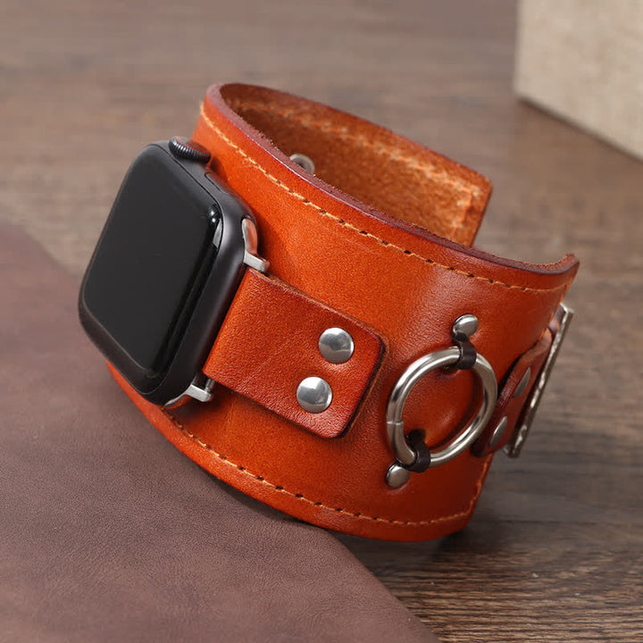 Correa de reloj inteligente de cuero genuino con decoración de anillo